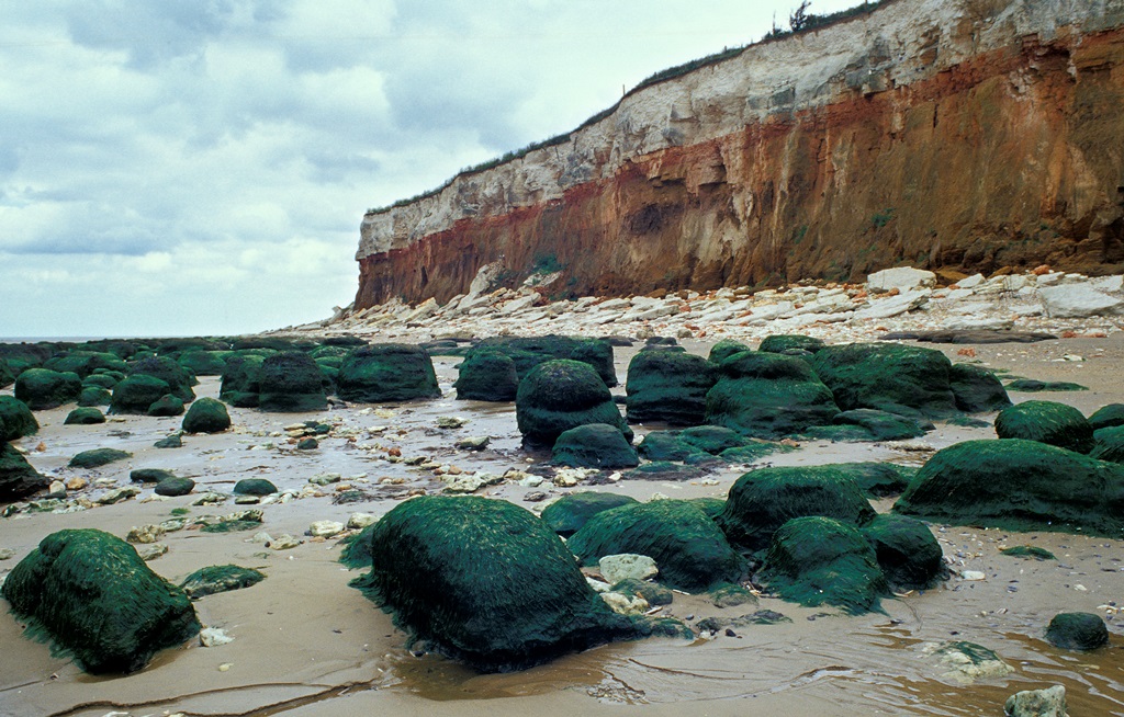 White and unique red chalk cliffs at Hunstanton on the Norfolk Coast
