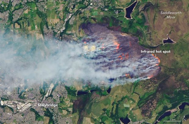 An aerial picture of the Saddleworth Moor fire. 