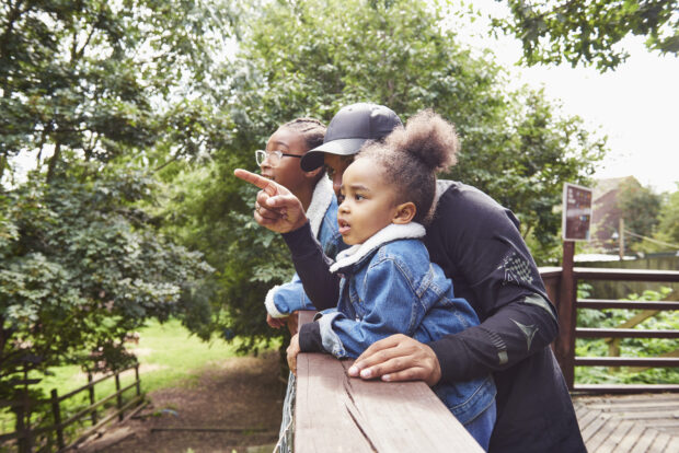 Fathe with two children looking at nature