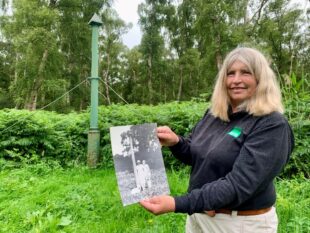 In this photo from the 1920s, the Holme Fen post is much shorter than it is today