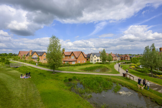 A development at Woodhurst Park, Bracknell, Berkshire, that has incorporated BNG on-site. (Image courtesy of Berkeley Group)