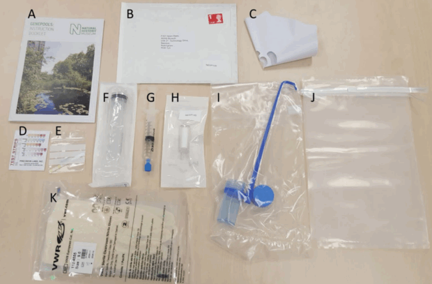 Items provided to citizen scientists to undertake eDNA sampling for GenePools.