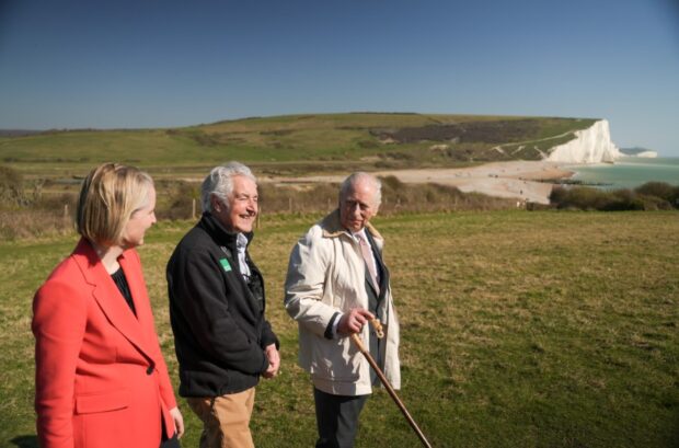 Secretary of State, Emma Reynolds, Tony Juniper and His Majesty, King Charles III at the Seven Sisters National Nature Reserve